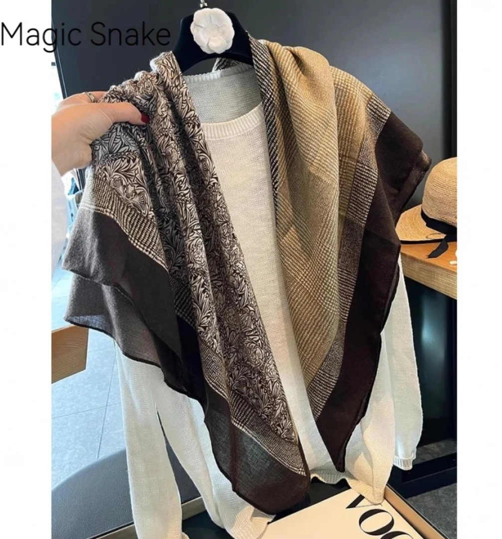 K（绿扣）【暖棕花纹】1-956 优质棉麻105*105左右轻奢百搭方巾