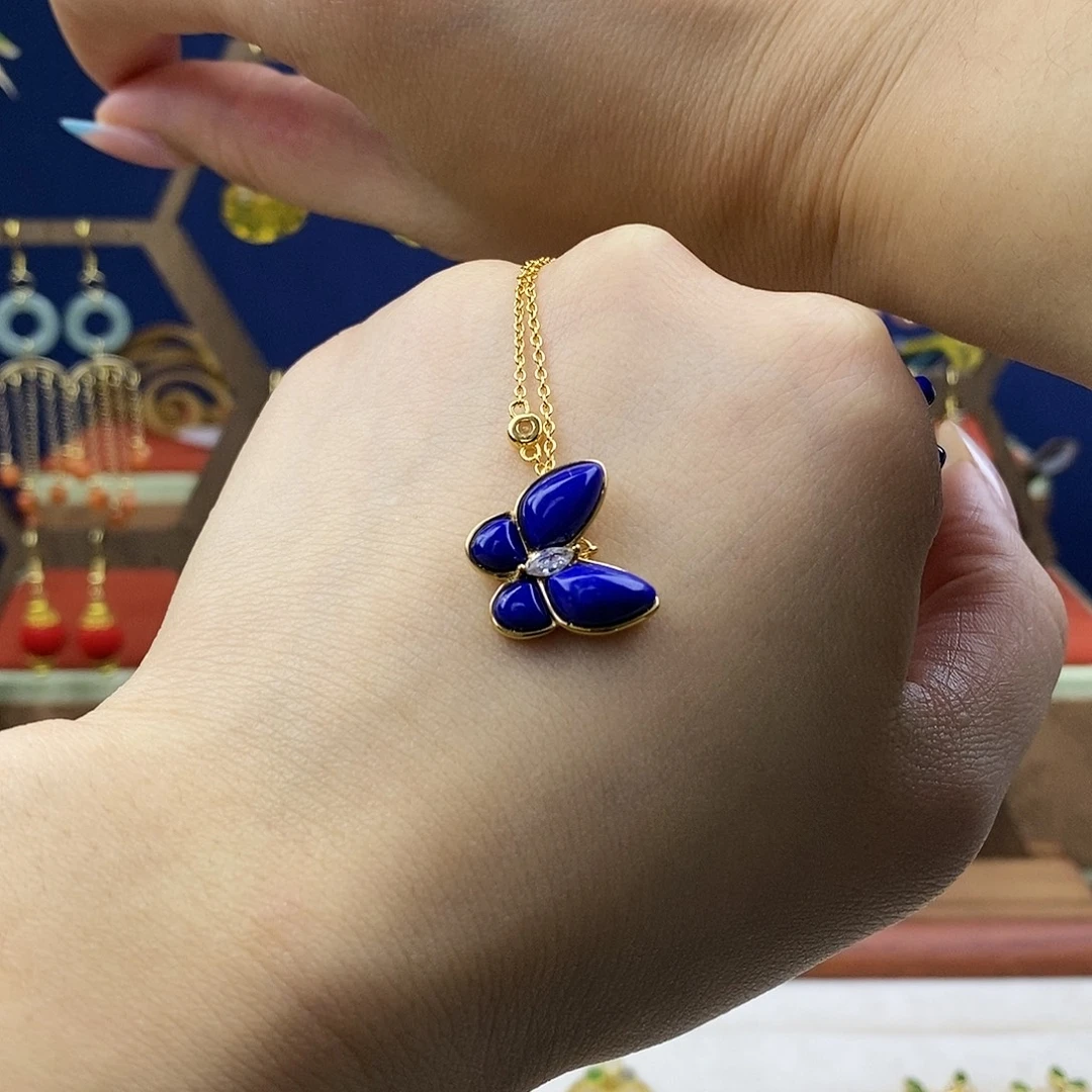 青金石银S925镀金镶嵌颈饰