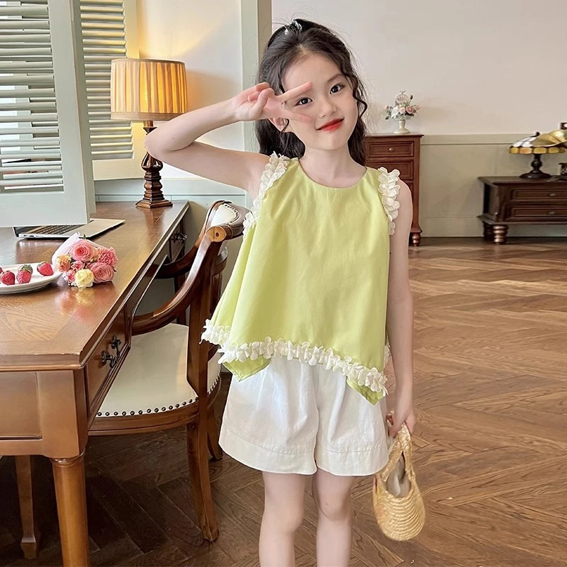 童装女童韩版无袖衬衫夏季儿童不规则娃娃衫百搭洋气甜美背心上衣