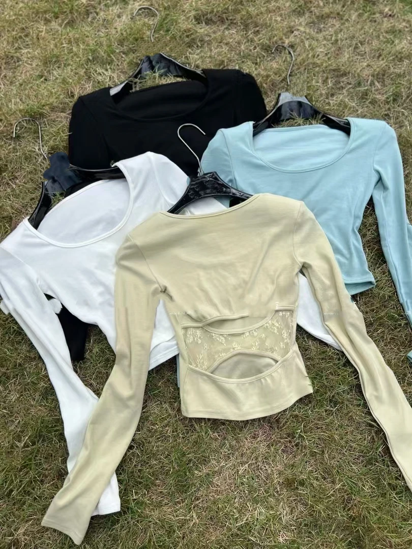 洁哥 新品辣妹心机后背漏腰蕾丝上衣