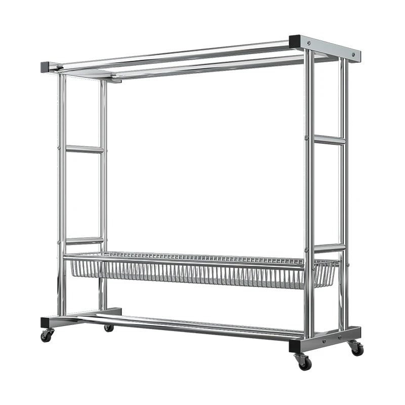 双杆加粗可移动宿舍衣帽架特厚碳钢落地简约家用卧室阳台挂衣架十