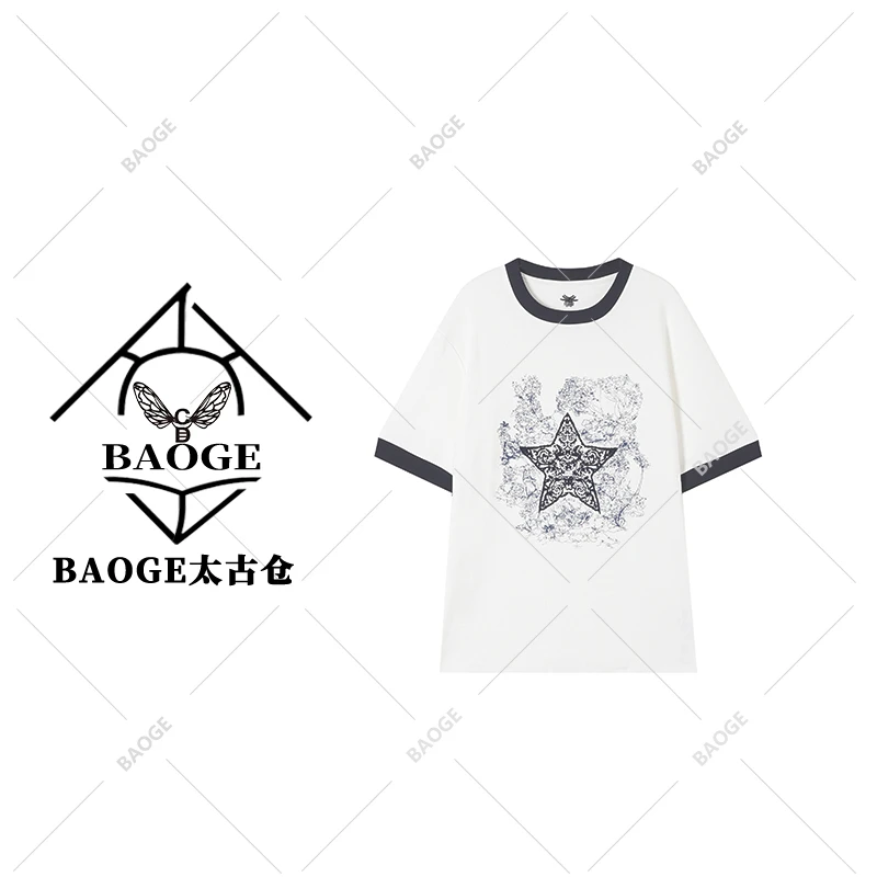【BAOGE太古仓】夏季简约镶钻撞色休闲短袖T恤W61196