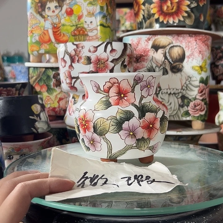景德镇手绘花盆满38包邮