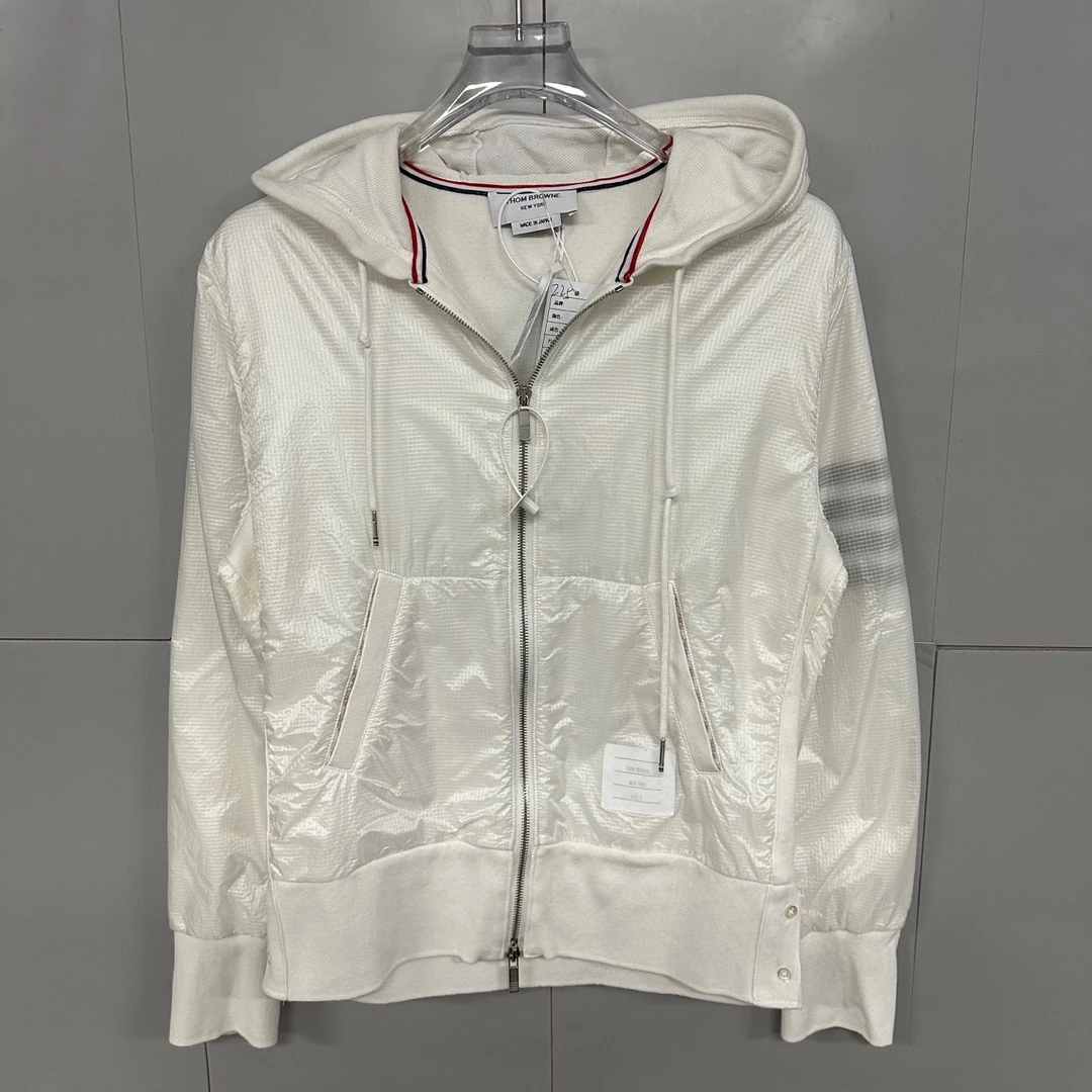 99新 THOMBROWNE TB 条纹拉链连帽夹克外套 2码 D19791