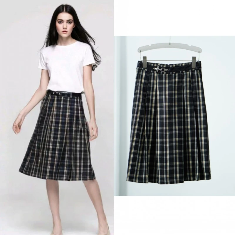 莉推荐【三C・伊】HD474 女装春夏百褶半身裙格纹Y22410116Q00