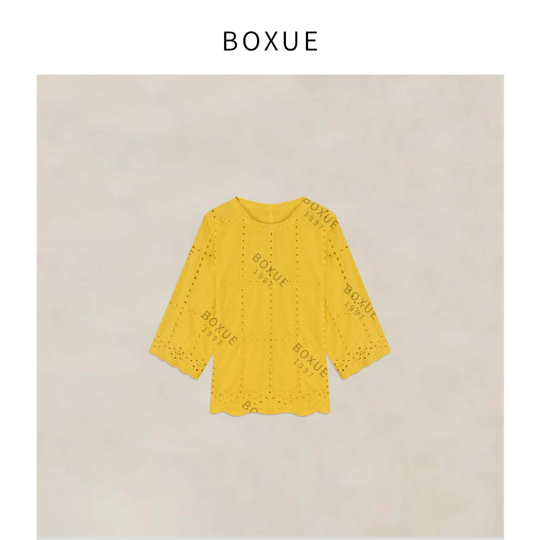 BOXUE ”花有约“ 2025春季新款高级感镂空轻奢  T恤#250409T1721
