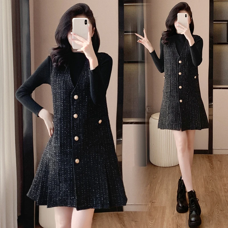 2025春季新款大码女装小香风背心裙时尚胖女孩中长款无袖连衣裙