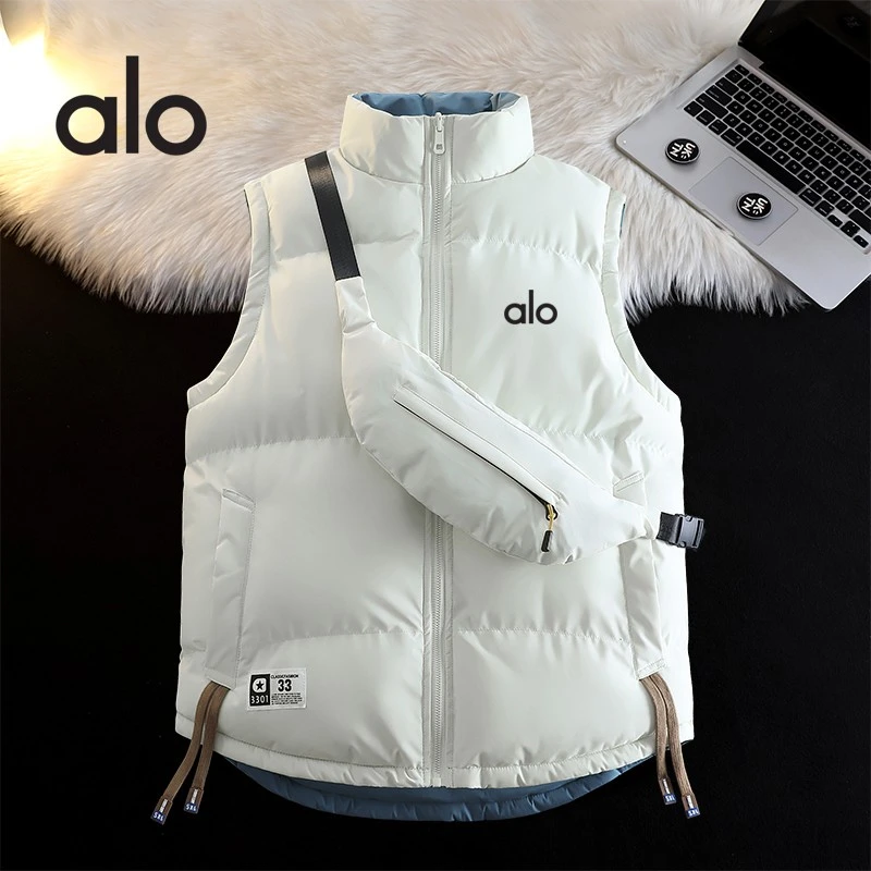 alo秋冬保暖立领双面穿运动休闲棉服马甲坎肩背心暖背带挎包马甲