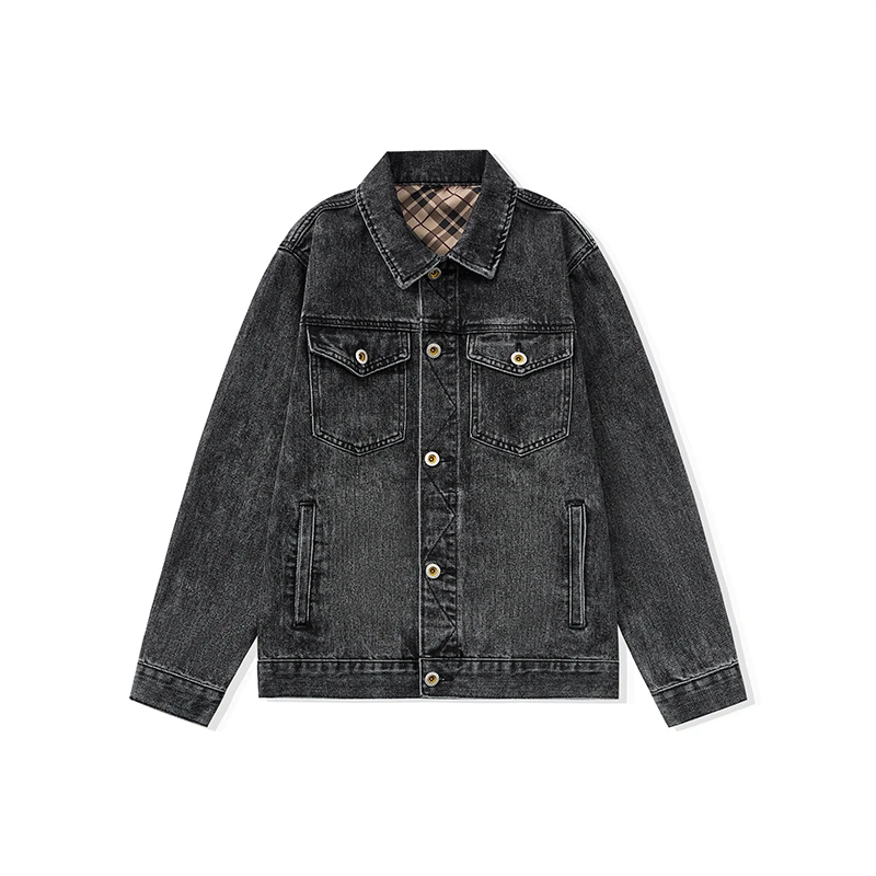 秋冬季黑灰色美式潮牌复古工装牛仔外套男款夹克休闲百搭上衣潮流