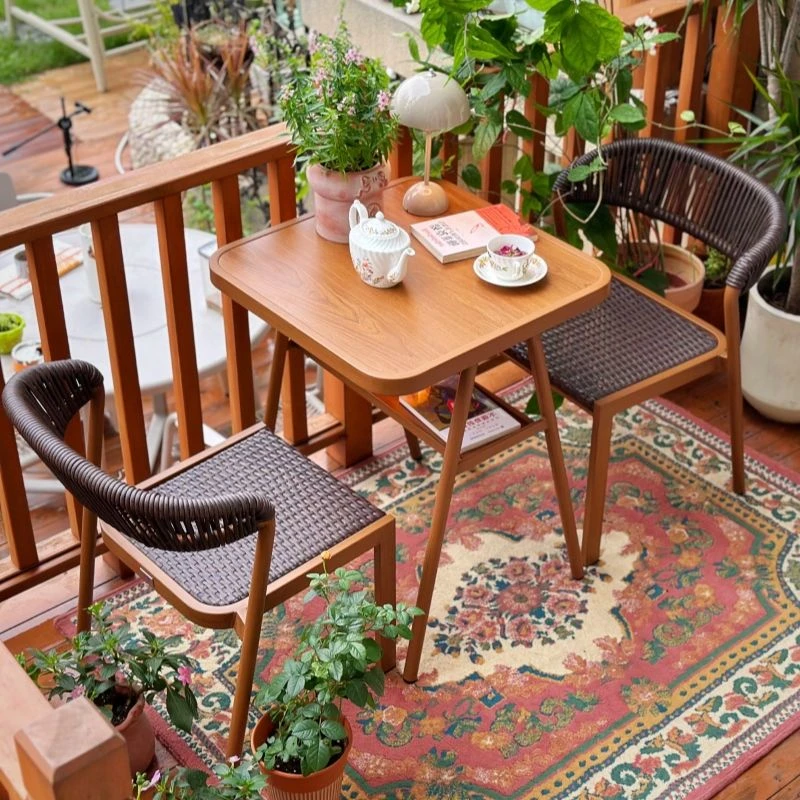 阳台茶桌椅组合小户型茶几家用一桌二椅户外防晒客厅简约中式
