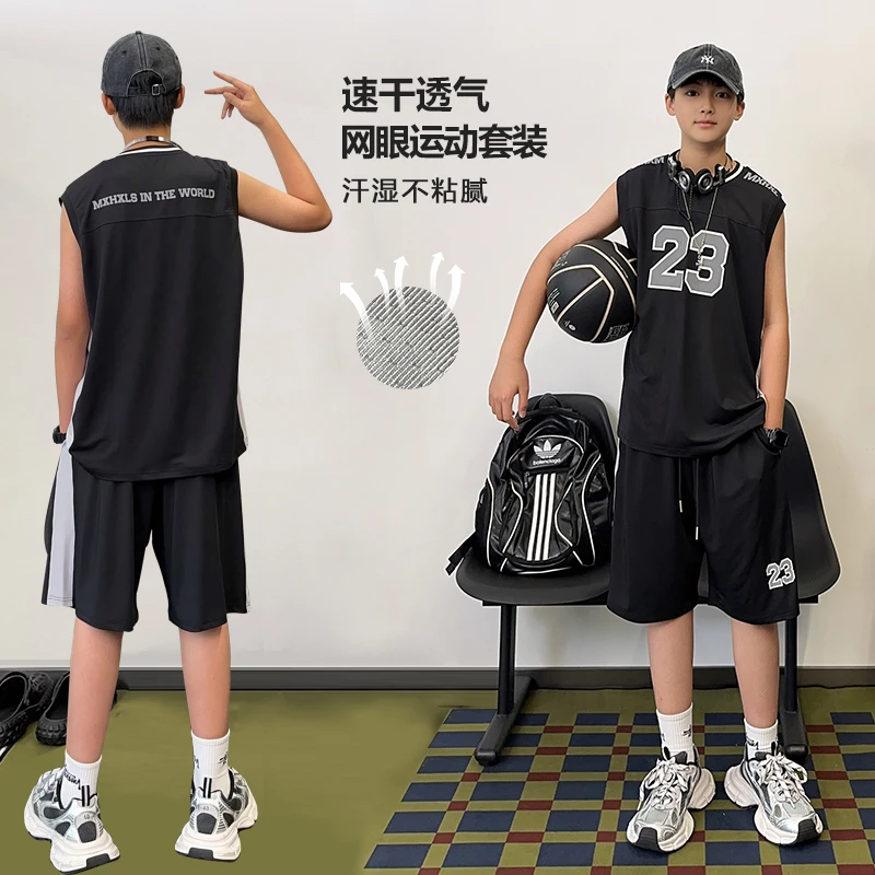 【现货】TZ1182小赖家青少年夏季舒适套装中大童时尚无袖五分短裤潮