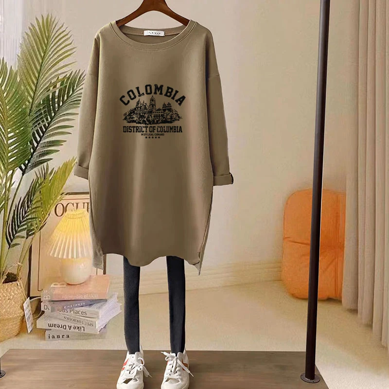 爆款上档次磨毛加厚长袖t恤女装中长款2025秋冬新款宽松显瘦上衣