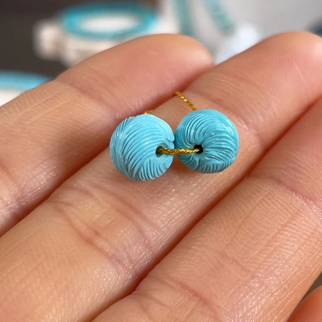 绿松石未镶嵌套链高瓷蓝绿羽毛珠