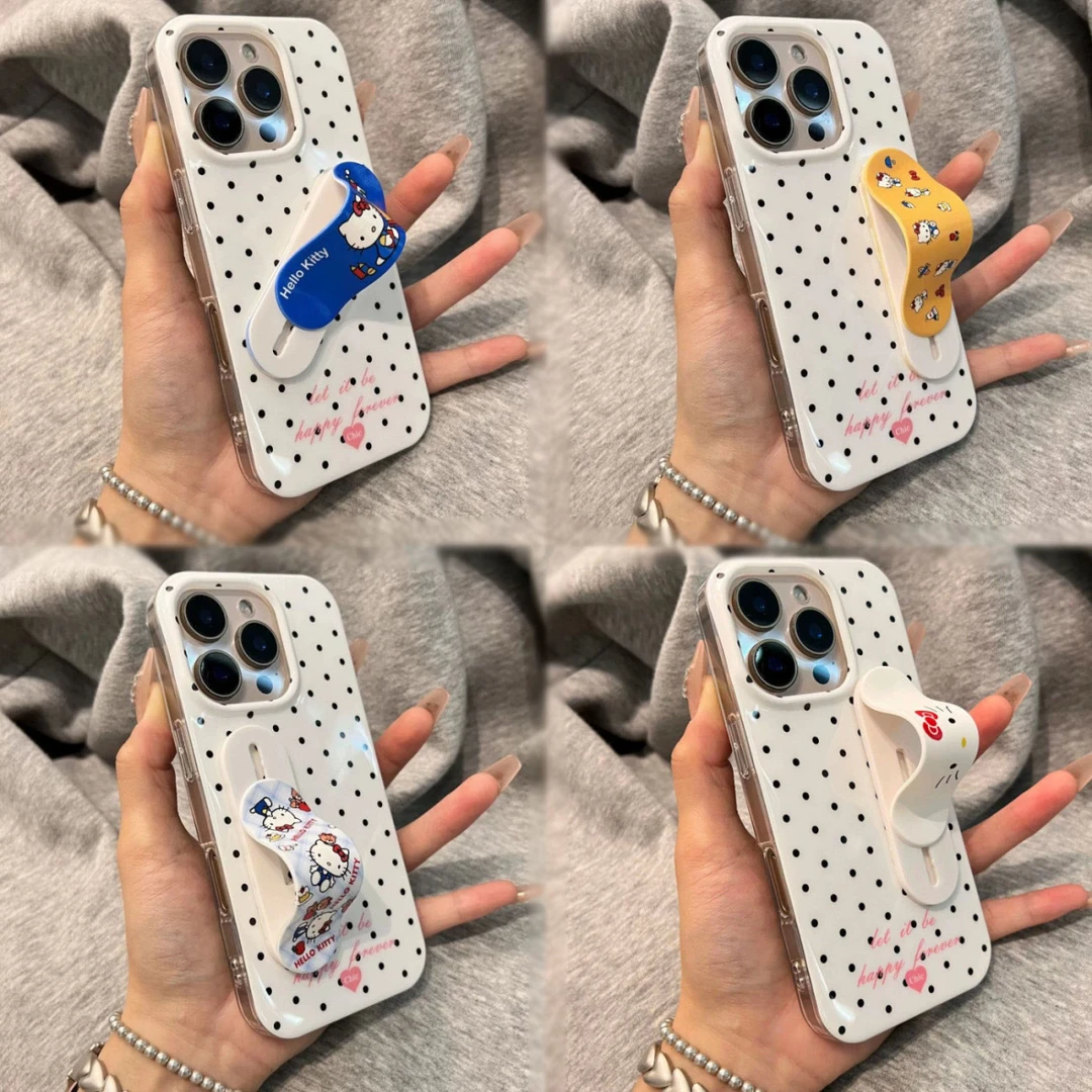韩系波点kt猫创可贴支架适用iPhone16Promax手机壳13保护套15防摔