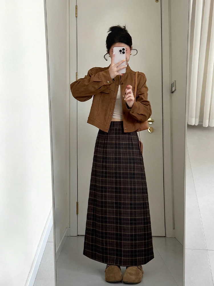 2025秋季休闲日常轻职风复古显瘦气质长袖外套高腰半身裙两件套女