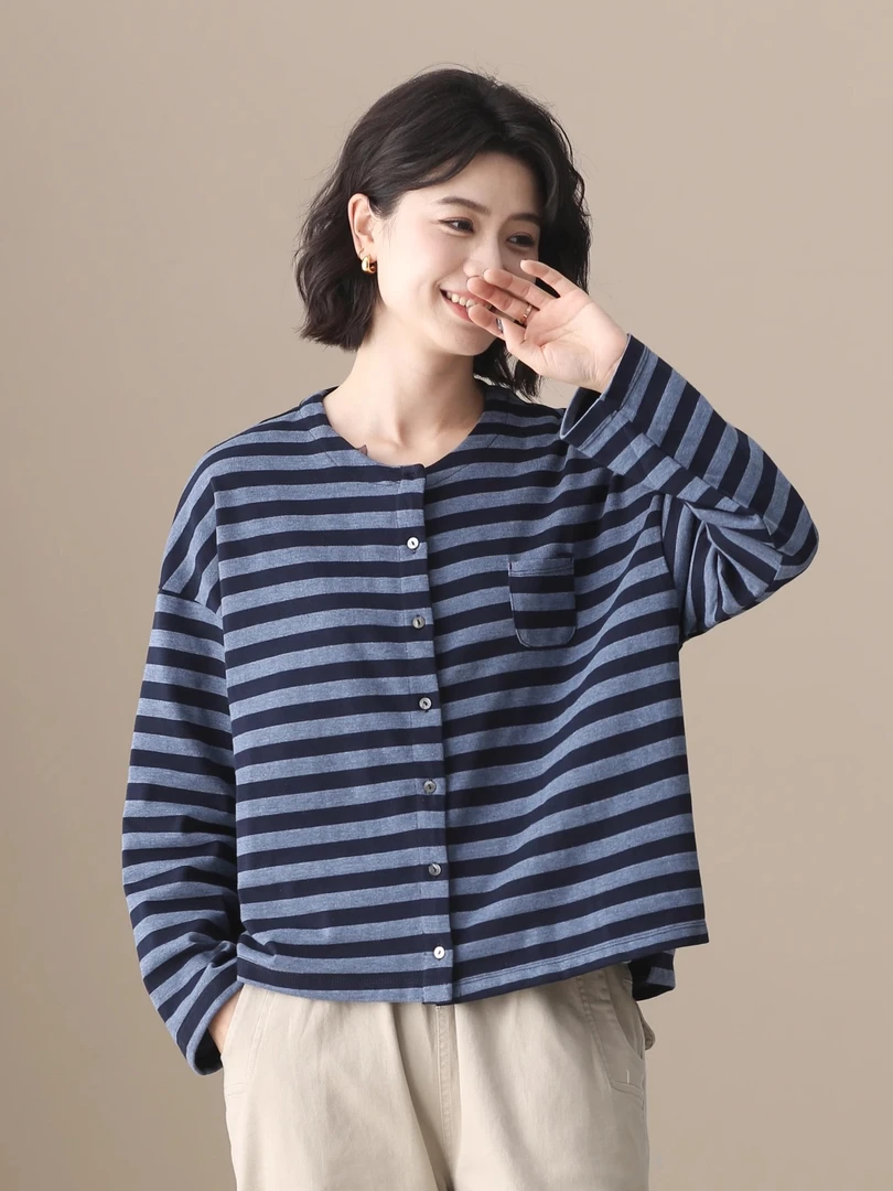 左耳左岸 休闲宽松纯棉外套女2025秋装新款文艺复古条纹开衫上衣