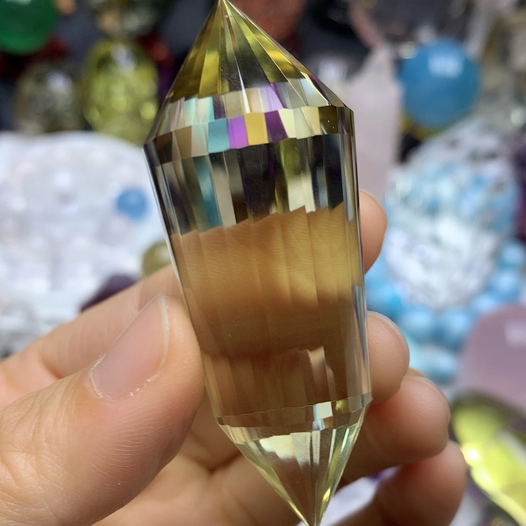 珠宝半成品水晶未镶嵌净透体黄水晶沃格尔隐山蓝针摆件