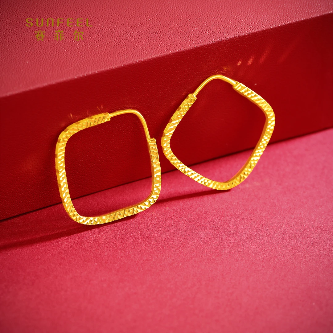 SUNFEEL/赛菲尔【四店】足金时尚菱形车花耳环HR040010-1