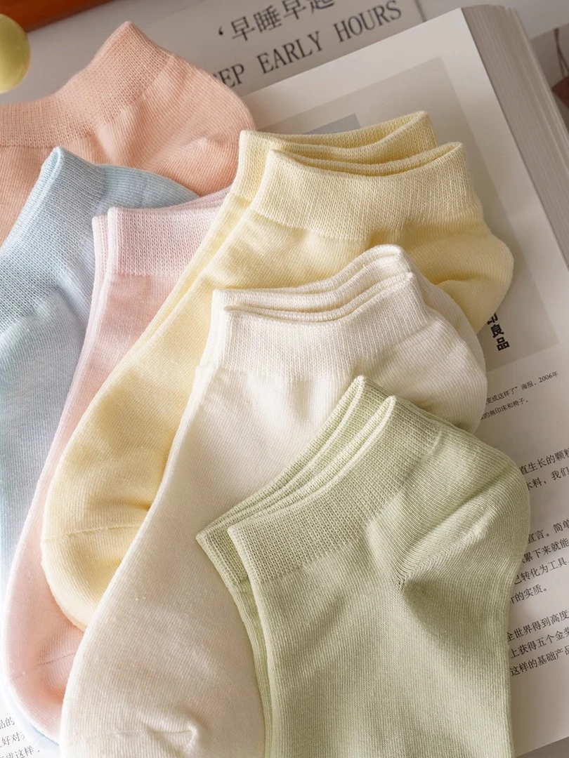 清新小可爱糖果色小短袜5双装~夏季薄款低帮透气日系纯色棉袜10双