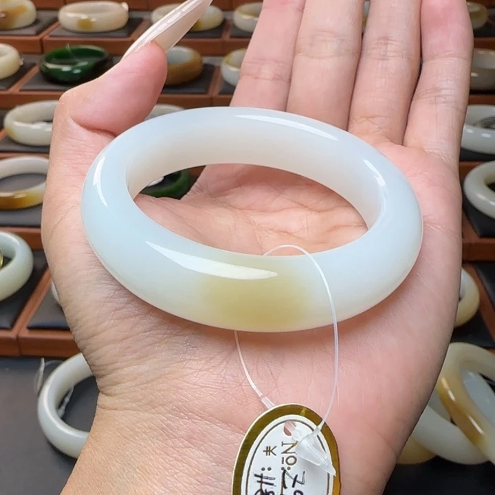和田玉未镶嵌手镯微糖羊脂白50.9