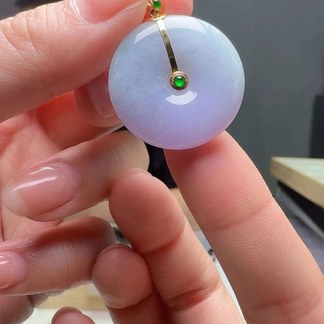 翡翠18K金镶嵌吊坠(不含链)天然