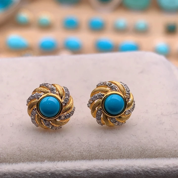 绿松石银S925镀金镶嵌珠宝奇石