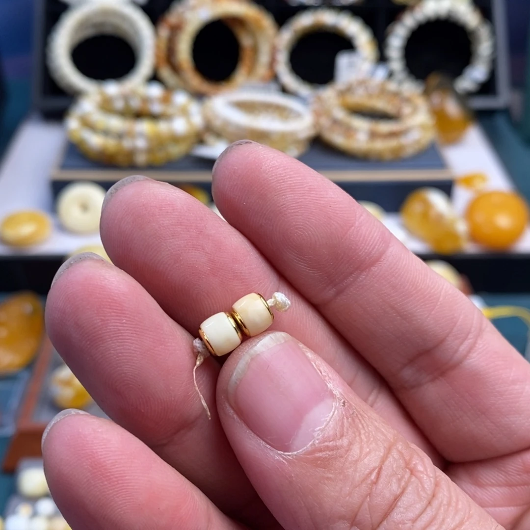 蜜蜡银S925镀金镶嵌裸石6mm