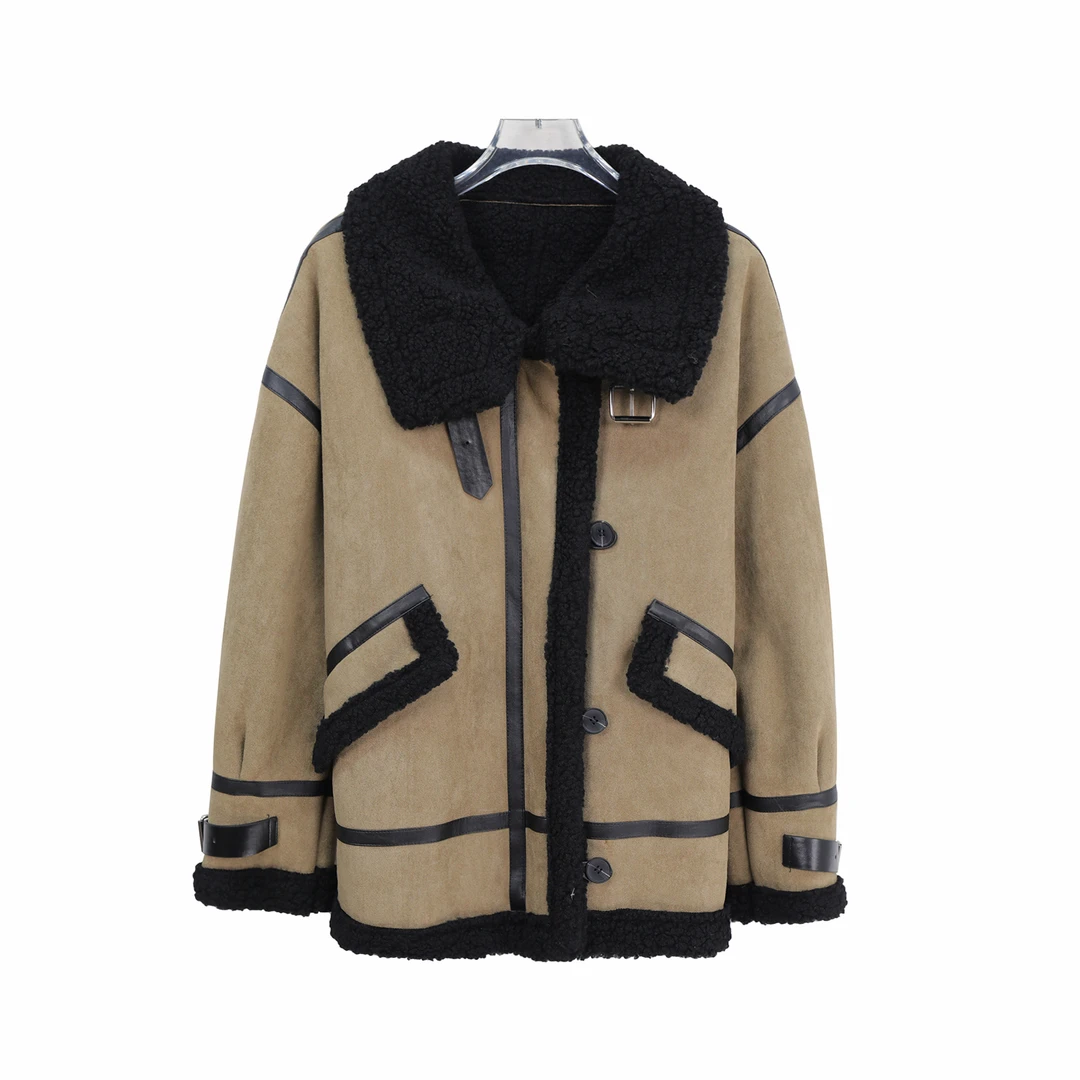 颗粒绒拼接设计感机车服高级感气质外套X27902