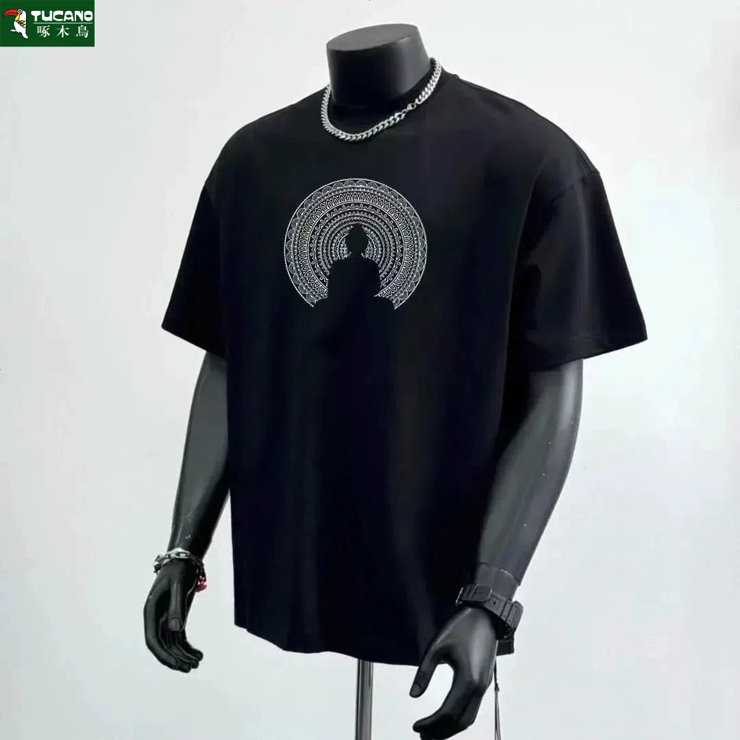 啄木鸟短袖圆领日常基础大众夏季T恤青年宽松型热转印常规秋夏