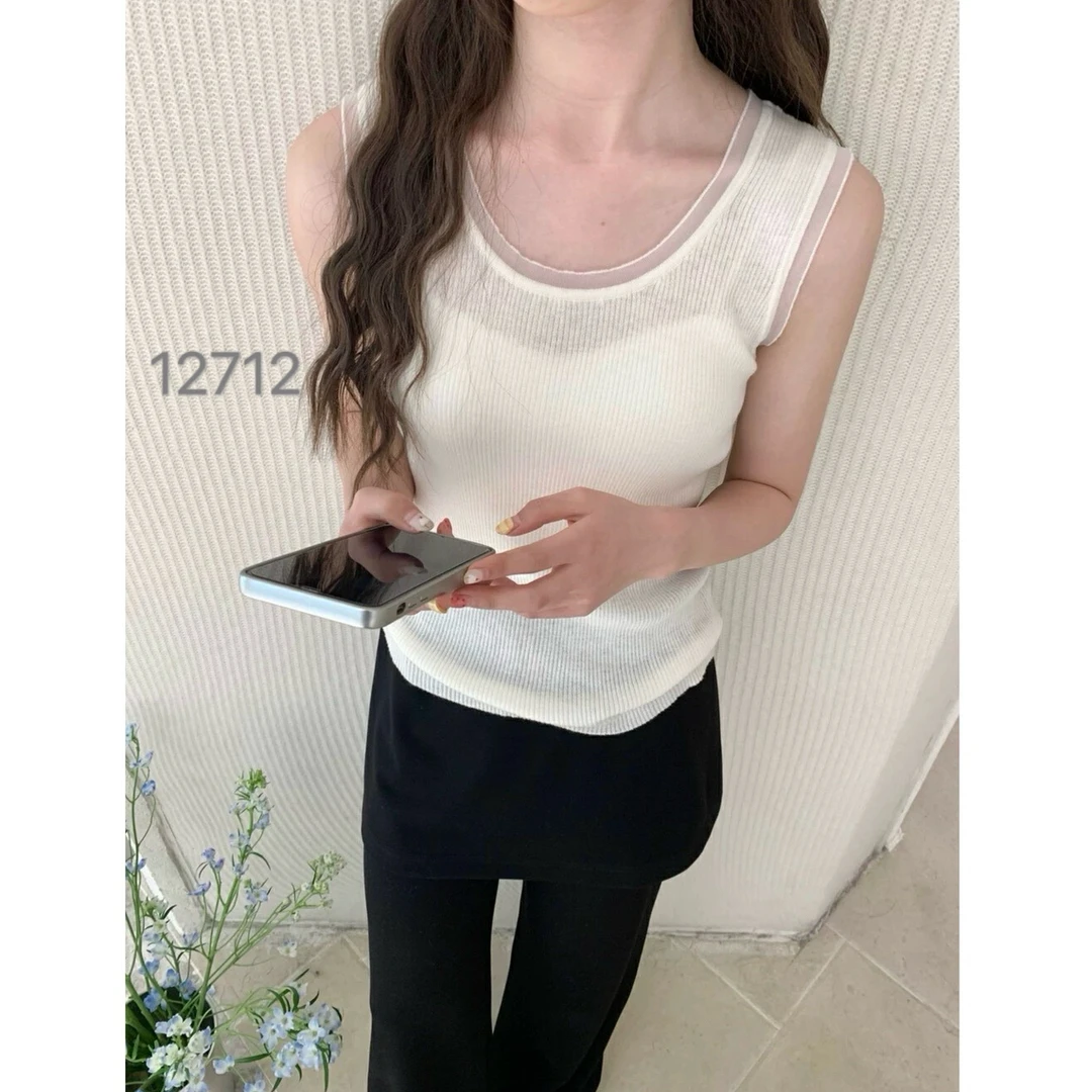 12712（部分无水洗唛，介意慎拍）WANGDAN新款拼接款背心