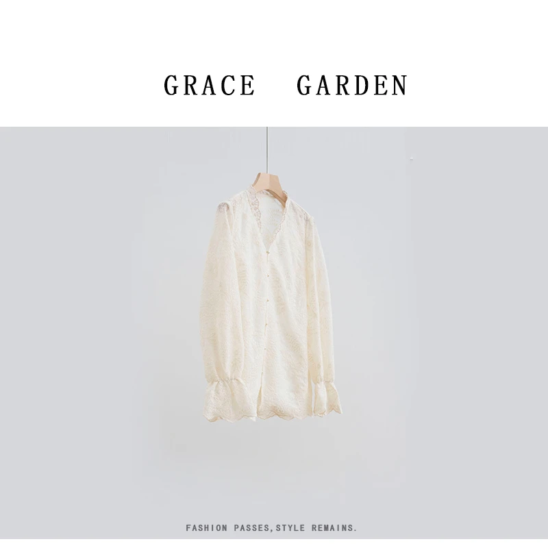 GRACE GARDEN【浮雕蕾丝！】法式优雅钩花蕾丝衬衫NCY4L2505