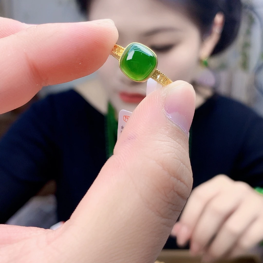 和田玉（碧玉）银S925镶嵌吊坠(不含链)戒指