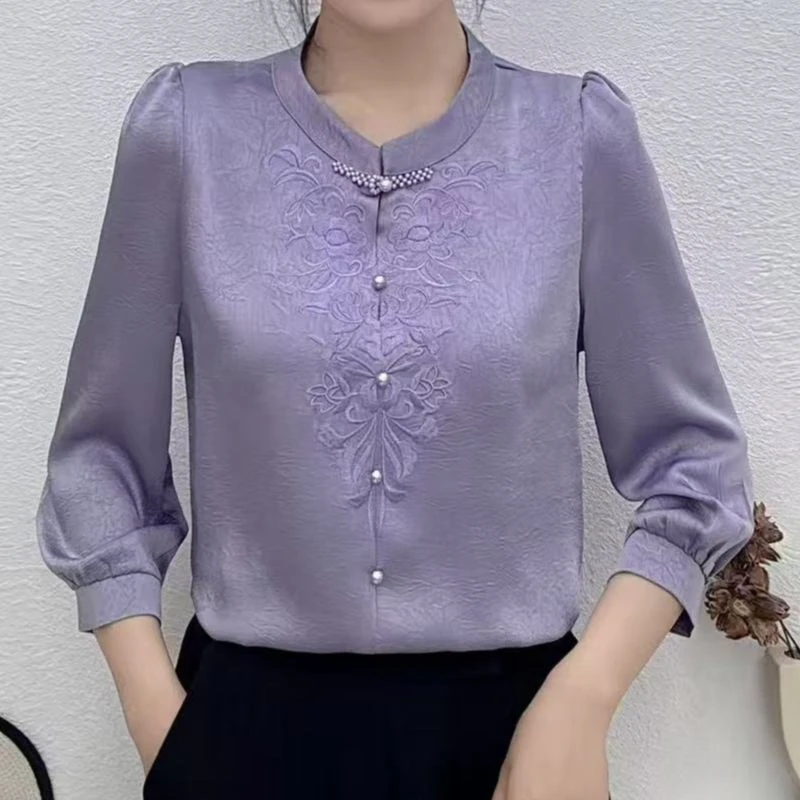 2025新款春季七分袖圆领高端轻奢高级感小衫时尚洋气女上衣2560