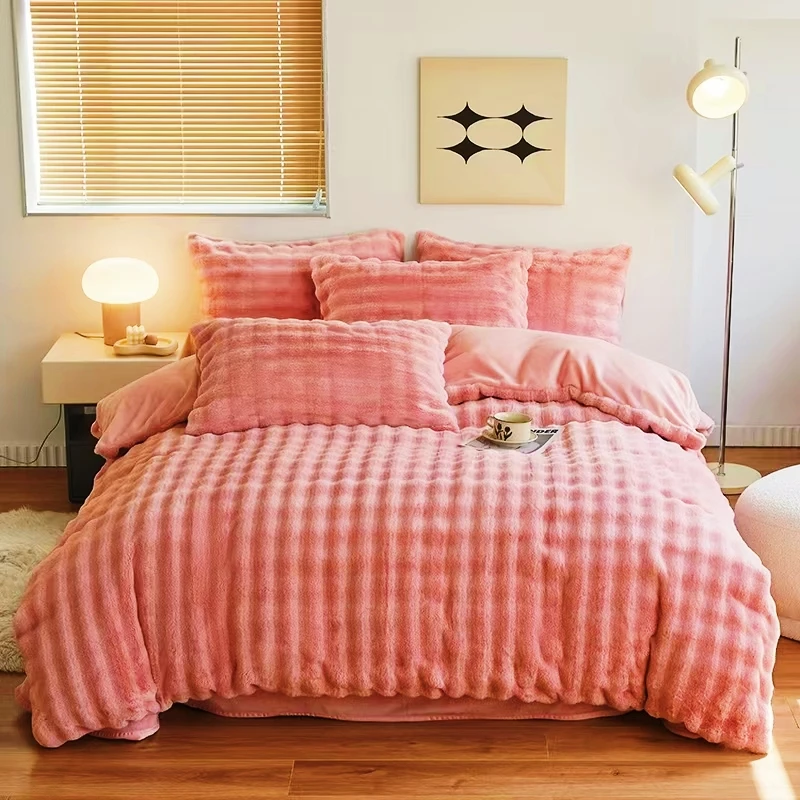 雪京 现货 冬季加绒加厚兔兔绒泡泡四件套 加绒加厚牛奶绒四件套/