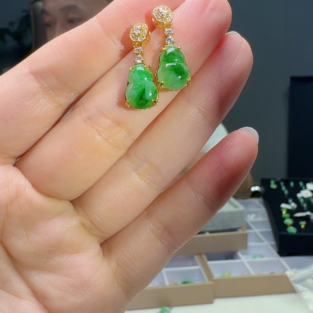 翡翠银S925镶嵌耳饰天然