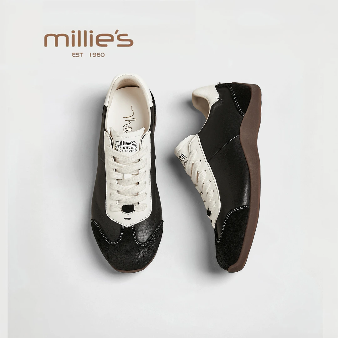MILLIE'S/妙丽2025秋季新款女鞋拼色小众时尚休闲鞋复古风德训鞋