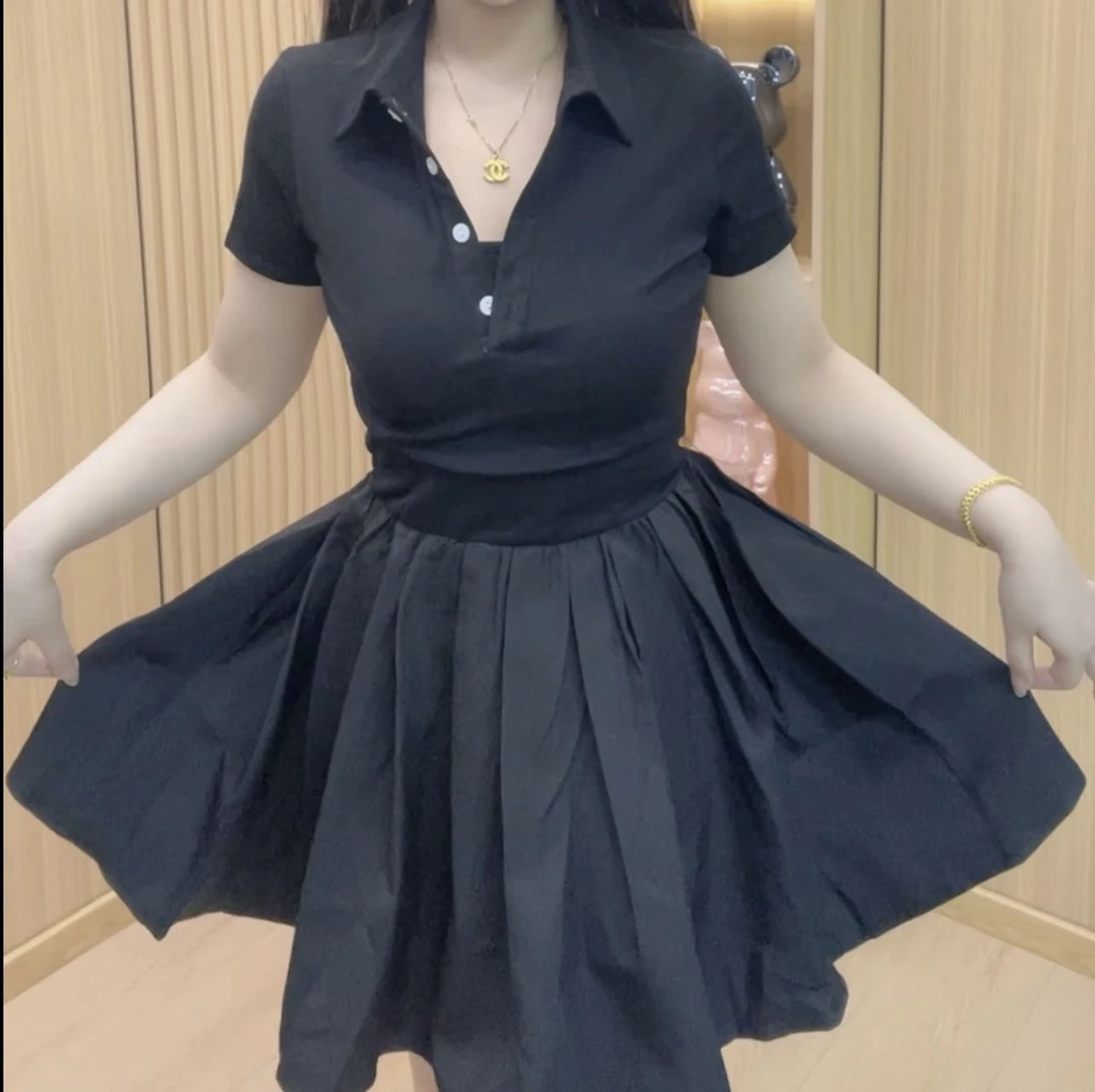 慵懒风休闲设计感短袖夏季时尚欧式显瘦翻领连衣裙2510