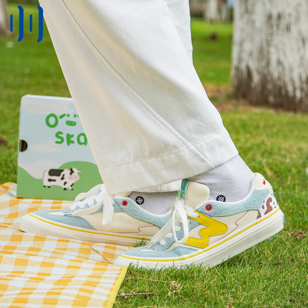 顽刻ollieskate棕色小奶牛翻毛皮拼接W系列男女国潮德训滑板鞋