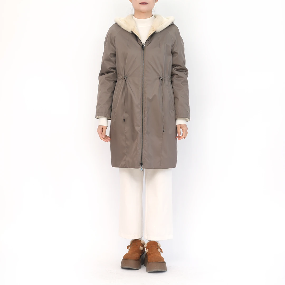 水貂内胆尼克服中长款连帽时尚百搭皮草外套 19061