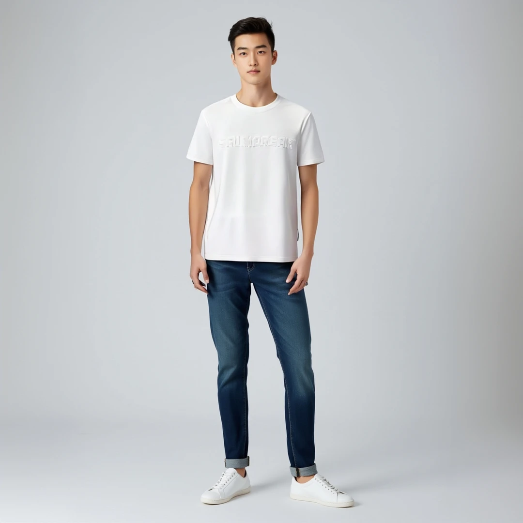 2025夏季新款简约字母T恤男短袖修身潮流圆领青年百搭潮牌t衫