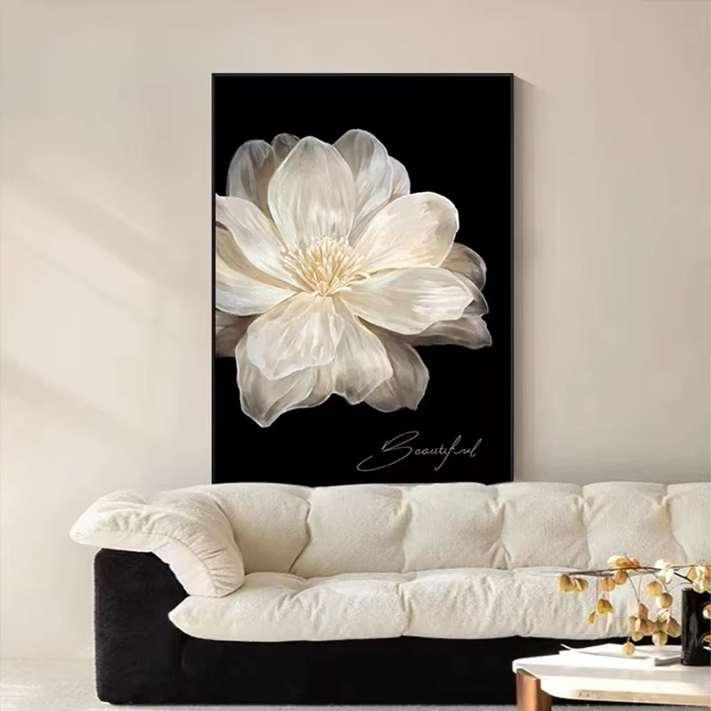 辛苦山茶花客厅落地玄关餐厅沙发背景晶瓷装饰画