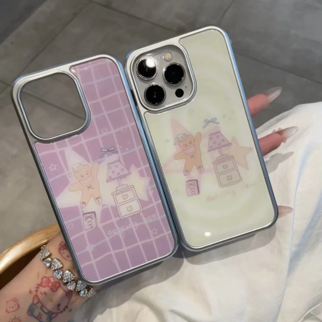 格子小熊适用苹果15Pro手机壳13硅胶XSMax/xr/12女16/14p套8P/xs