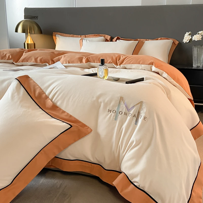 绣花加厚新款轻奢风高档纯棉四件套简约被套全棉床单床笠床上用品