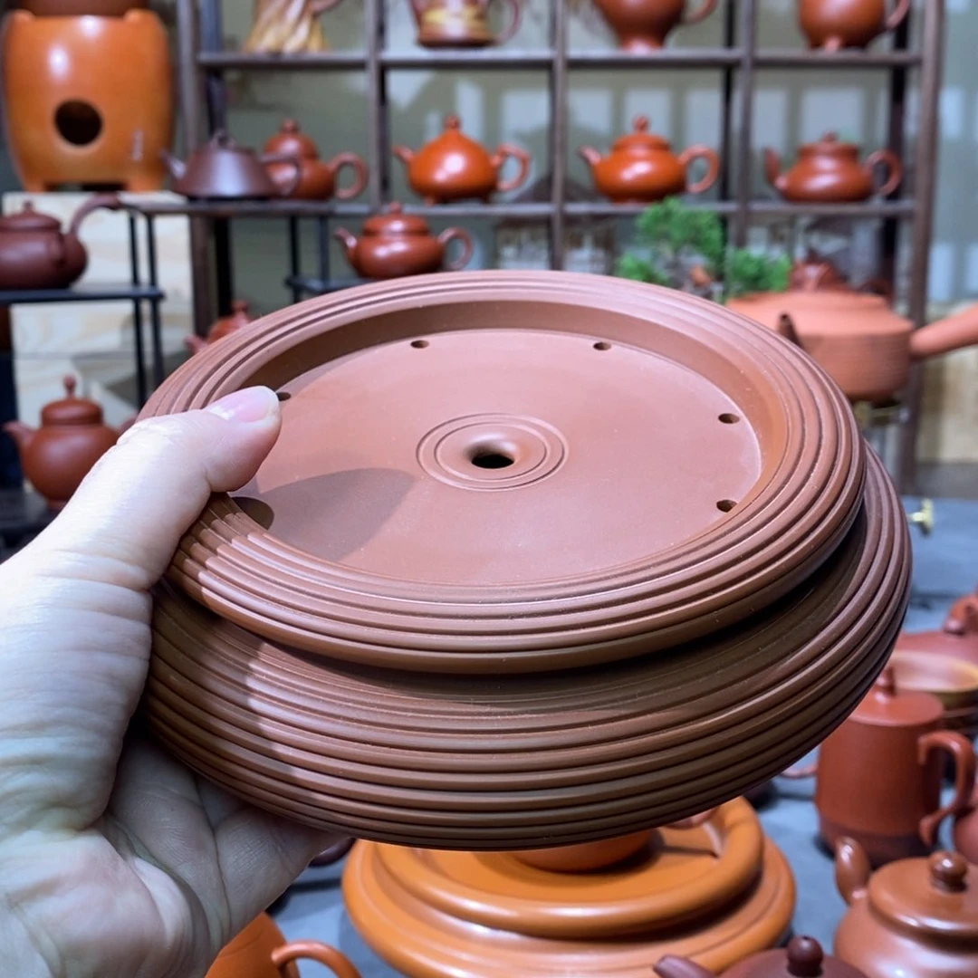 紫砂茶壶吴翰石矿朱泥千线茶盘6寸