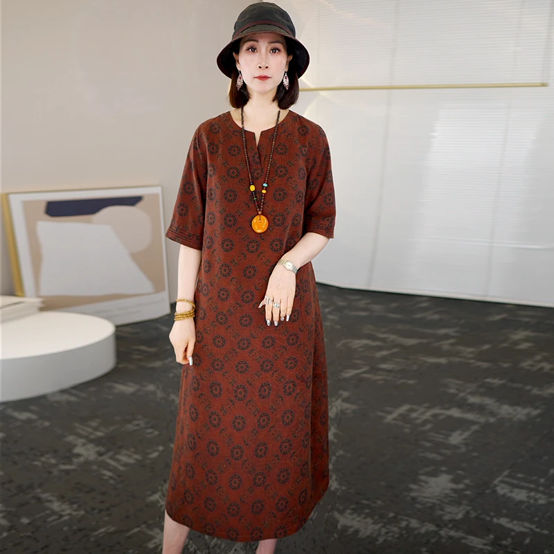 2025夏季时尚浪漫大牌杭州香云纱真丝连衣裙女气质妈妈桑蚕丝裙子