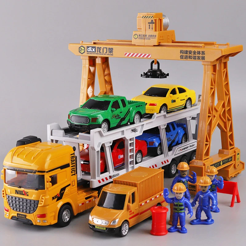 大号运输车玩具车惯性工程车男女仿真双层拖车龙门架模型礼物