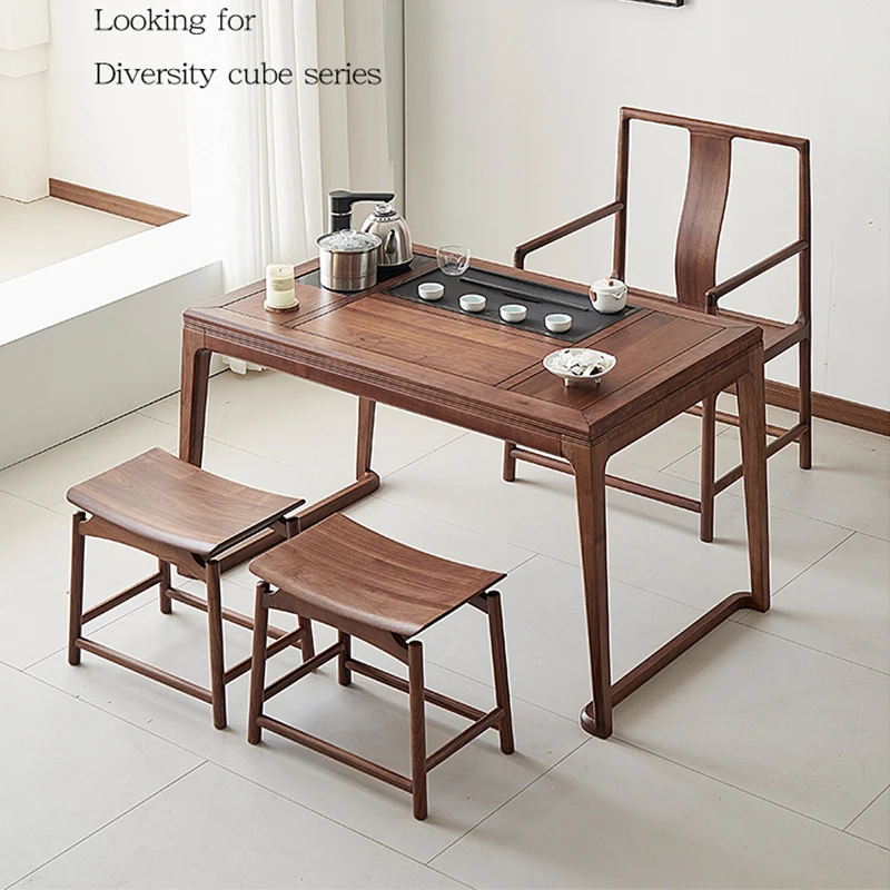 北美黑胡桃木新中式禅意小户型茶室简约茶台清闲茶桌