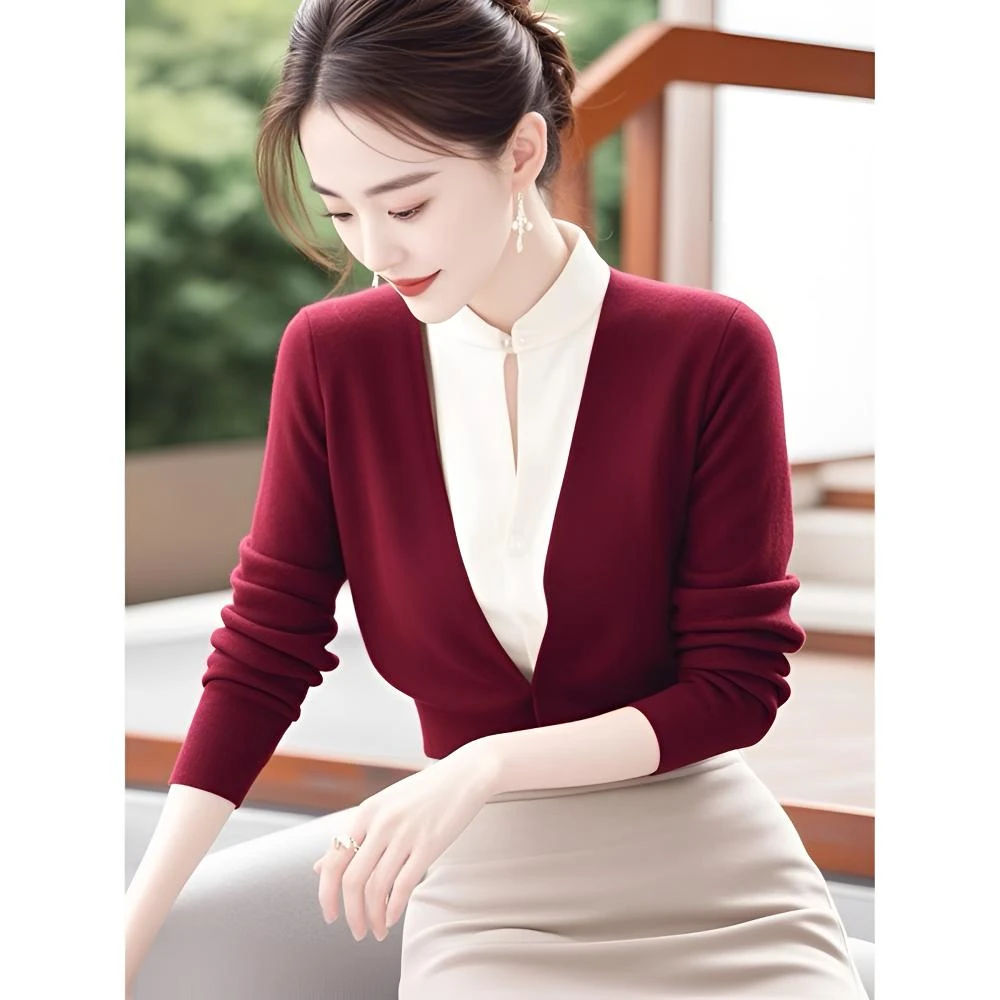 冬季小众独特绝美高级感超好看气质红色百搭假两件针织衫