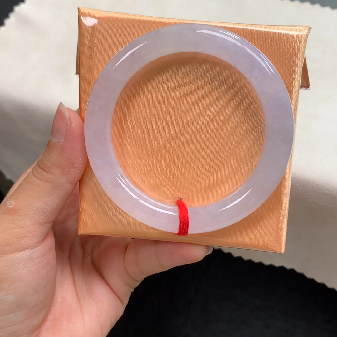 翡翠未镶嵌手镯44号54.5圆条樱花粉冰