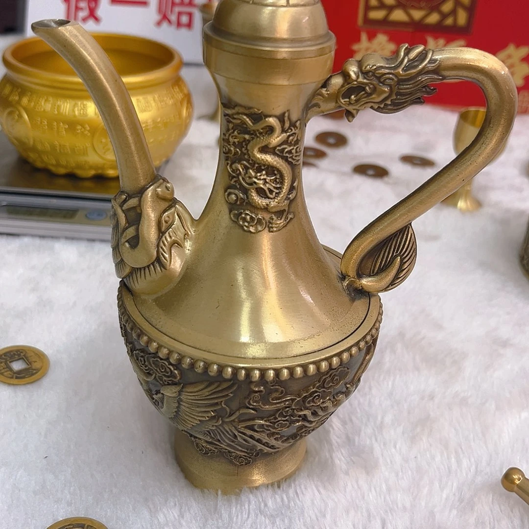 黄铜纯黄铜龙凤酒壶容量300毫升